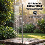 Freestanding Outdoor Shower Kit, Marine Grade 316 Stainless Steel Poolside Shower with Rainfall, Handheld Spray & Foot Rinse, Floor-Mounted Backyard Fixture for Pool Garden Beach