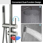 Freestanding Outdoor Shower Column Height Adjustable Outside Showers for Backyard Garden Pool Beach Outdoor Shower Fixtures with 10” Rain Shower Head and Handheld