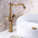 Antique Faucet Bronze Copper Double Handle Swivel Spout Bathroom Faucets Retro Style Brass Tall Basin Mixer Tap High Sink Crane