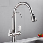 Pull Out Kitchen Faucets With Water Filter Tap Three Ways Brass Sink Mixer Kitchen Faucet Dual Handles