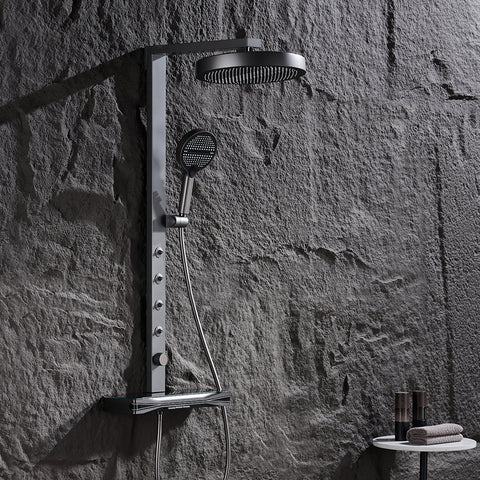 Brass Thermostatic Shower System with Overhead Rainfall & Handheld Spray Water-Saving Multi-Function Spa Bath Fixture