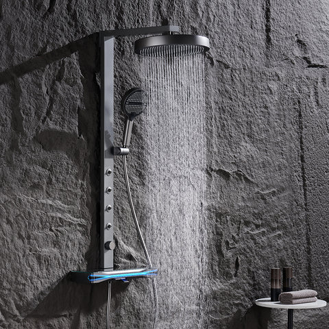 Brass Thermostatic Shower System with Overhead Rainfall & Handheld Spray Water-Saving Multi-Function Spa Bath Fixture