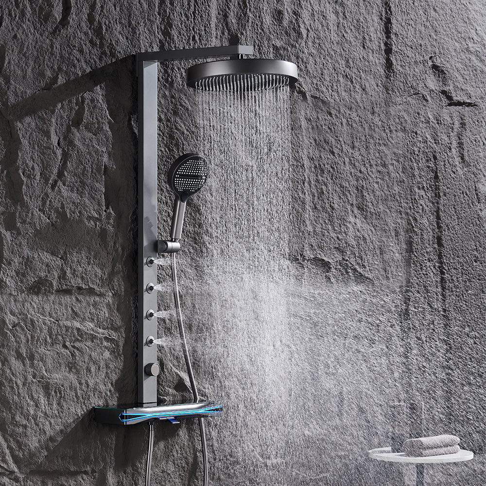 Brass Thermostatic Shower System with Overhead Rainfall & Handheld Spray Water-Saving Multi-Function Spa Bath Fixture