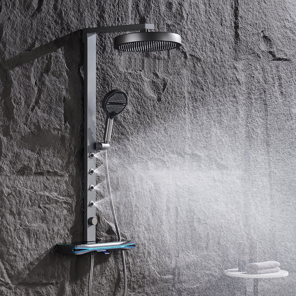 Brass Thermostatic Shower System with Overhead Rainfall & Handheld Spray Water-Saving Multi-Function Spa Bath Fixture