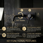 Wall Mount Bathroom Faucet Black Vessel Faucet 360 Degree Swivel Brass Basin Mixer Tap and Rough-in Valve Included