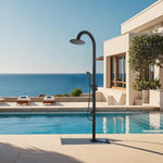 316 Marine Grade Stainless Steel Free Standing Outdoor Shower with Foot Wash, 3-Function Matte Black Shower Kit with 10''Rain Shower Head,Outdoor Shower Fixture for Yard Beach Poolside Garden