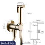 Brushed Rose Gold Hand-held Bidet Sprayer Wall-mount Bathroom Toilet Faucet with Stand Hybrid Hot Cold Water