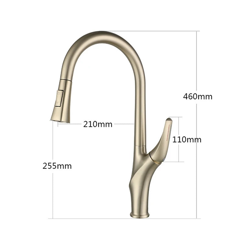 Brushed Gold Pull Out Kitchen Faucet Rotatable Cold Hot Water Mixer Taps Single Handle Deck Mounted Kitchen Sink Faucets