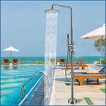 Outdoor Floor Standing Shower Set Freestanding Garden Shower Kit Black Brushed Finish Weather-Resistant Durable Design