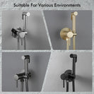 Brushed Rose Gold Hand-held Bidet Sprayer Wall-mount Bathroom Toilet Faucet with Stand Hybrid Hot Cold Water