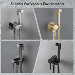 Brushed Rose Gold Hand-held Bidet Sprayer Wall-mount Bathroom Toilet Faucet with Stand Hybrid Hot Cold Water