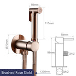 Brushed Rose Gold Hand-held Bidet Sprayer Wall-mount Bathroom Toilet Faucet with Stand Hybrid Hot Cold Water