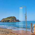 Outdoor Floor Standing Shower Set Freestanding Garden Shower Kit Black Brushed Finish Weather-Resistant Durable Design