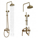 Antique Copper Shower Faucet | Luxury Bathroom Shower Faucet Set 8-inch Round Rainfall Shower Head + Hand Spray + Tub Tap