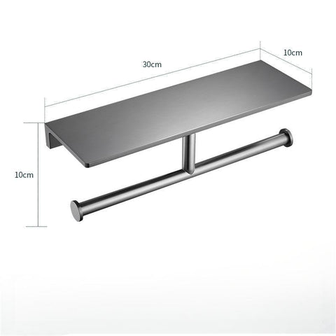 Toilet Paper Holder with Shelf | Black Aluminum Roll Paper Holder Creative Mobile Phone Rack | Wall Mount Bathroom Paper Towel Rack