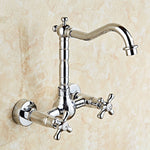 Antique Brass 360 Rotation Double Handle Kitchen Sink Faucet Wall Mounted Crane Bathroom Basin Cold And Hot Mixer Tap