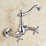 Antique Brass 360 Rotation Double Handle Kitchen Sink Faucet Wall Mounted Crane Bathroom Basin Cold And Hot Mixer Tap