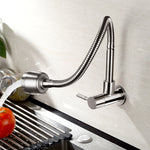 Stainless Steel Wall Mounted Kitchen Faucet Wall Kitchen Mixers Kitchen Sink Tap 360 Degree Swivel Flexible Hose Double Holes
