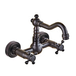 Antique Brass 360 Rotation Double Handle Kitchen Sink Faucet Wall Mounted Crane Bathroom Basin Cold And Hot Mixer Tap