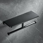 Toilet Paper Holder with Shelf | Black Aluminum Roll Paper Holder Creative Mobile Phone Rack | Wall Mount Bathroom Paper Towel Rack