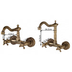 Basin Faucets Antique Brass Wall Mounted Kitchen Bathroom Sink Faucet Dual Handle Swivel Spout Hot Cold Water Tap with tow pipe