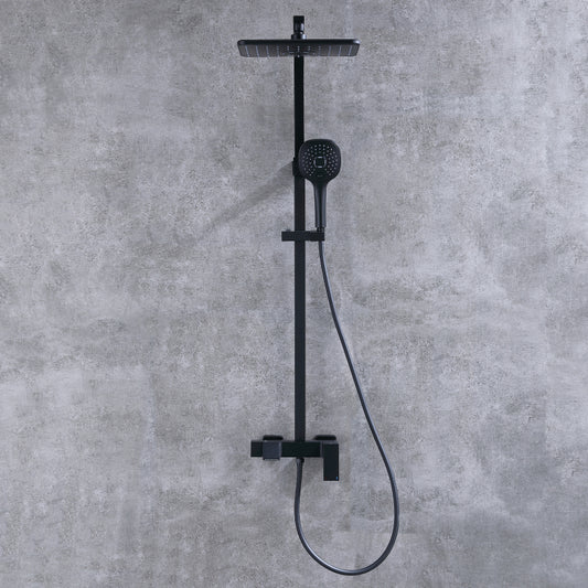 Black Shower Column Set | Bathroom Multifunction Shower Faucet | Brass Shower Mixer with Soap Dish Holder