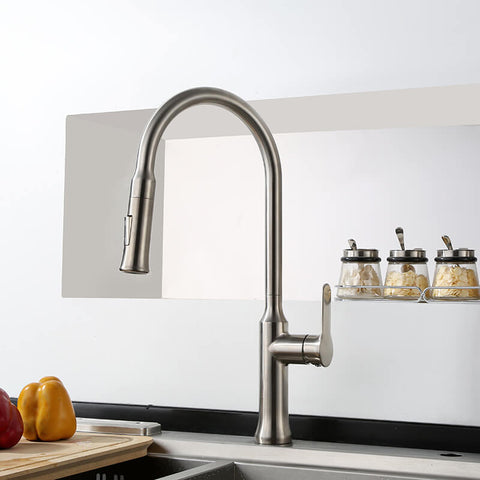 Single Handle Kitchen Faucet | Stainless Steel Pull Down Kitchen Sink Faucet | Spray Kitchen Faucet With Flexible Hose - WELQUEEN
