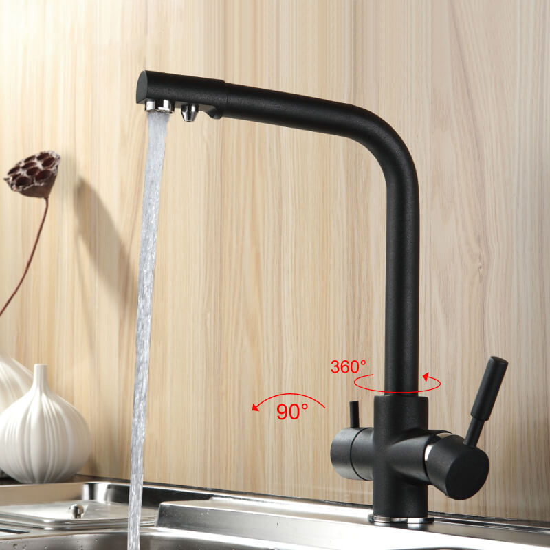 Matt Black Kitchen sink Faucet mixer | 360 Degree Rotation Water Purification tap | Deck Mounted Dual Handle Kitchen Faucet 4 Colors - WELQUEEN