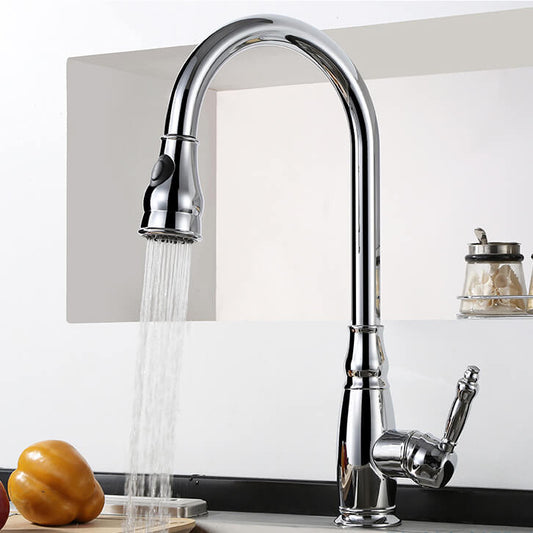 Solid Brass Pull Out Kitchen Faucet | Single Handle Kitchen Faucet | Multi-Function Sprayer Head 360 Degree Swivel Kitchen Sink Faucet - WELQUEEN