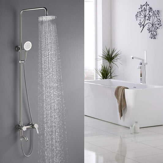 Bathroom Shower Column Set | SUS 304 Stainless Steel Bathroom Shower System | Wall Mounted Adjustable Triple Function Shower Faucet Brushed Nickel - WELQUEEN