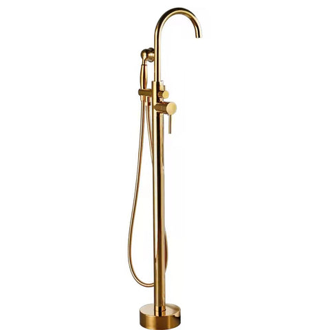 Brushed Gold Floor Stand Bathtub Faucet Black | Bathroom Freestanding Bathtub Faucet - WELQUEEN HOME DECOR