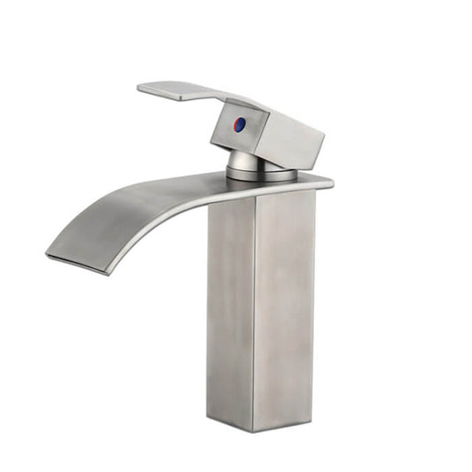 Bathroom Waterfall Basin Faucet | Single Handle Stainless Steel Lavatory Faucet | Brushed Nickel Bathroom Sink Faucets - WELQUEEN
