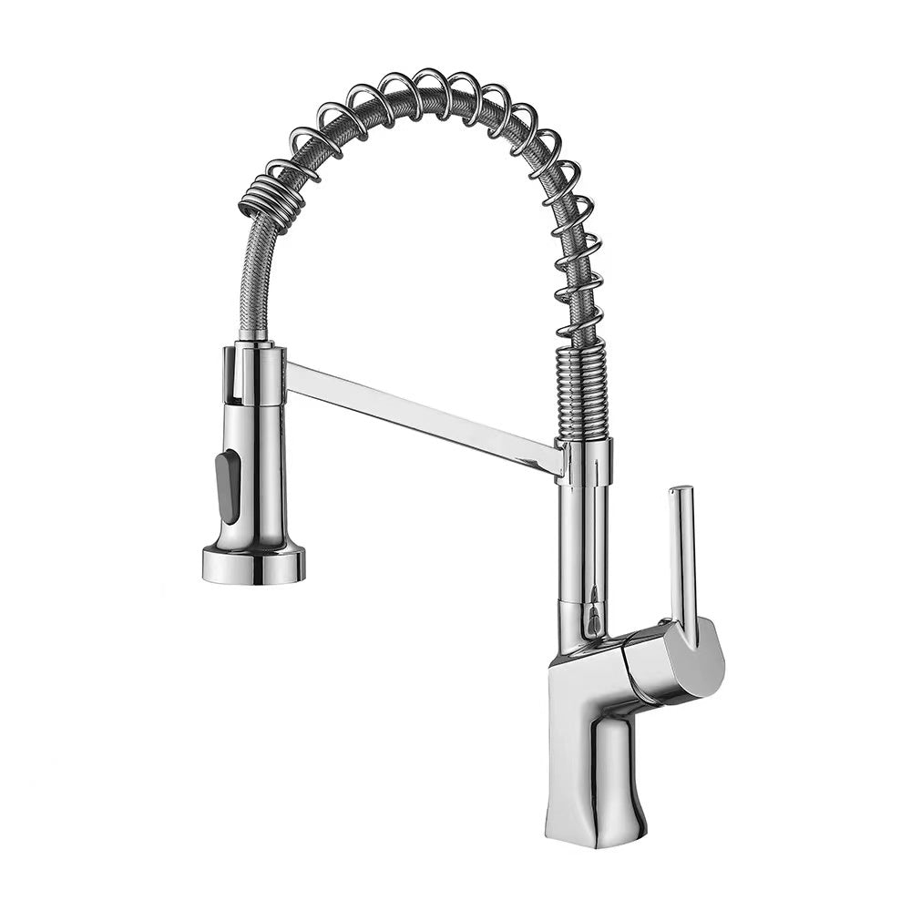 Modern Polished Chrome Brass Kitchen Sink Faucet Pull Out Single Handle Swivel Spout Vessel Sink Mixer Tap - WELQUEEN HOME DECOR