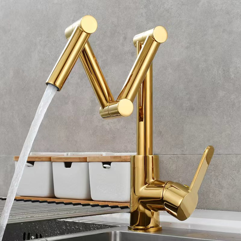 Brass Pot Filler Faucet Deck Mounted Three-Section Extension Folding Kitchen Faucet triple Joint Swing Arm For Hot and Cold - WELQUEEN HOME DECOR
