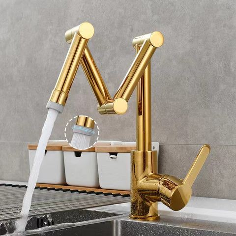 Brass Pot Filler Faucet Deck Mounted Three-Section Extension Folding Kitchen Faucet triple Joint Swing Arm For Hot and Cold - WELQUEEN HOME DECOR