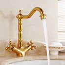 Bathroom Countertop Vessel Sink Faucet | Dual Handles Basin Mixer Taps | Retro Copper Basin Faucet