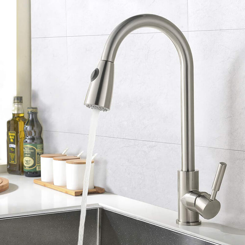 Stainless Steel Pull Down Kitchen Faucet | Single Handle High Arc Pull Out Kitchen Faucet | Swivel Single Lever Kitchen Sink Faucet - WELQUEEN