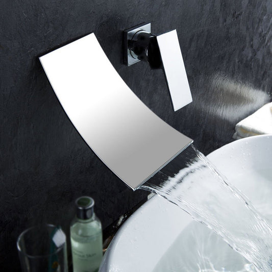 Wall Mounted Brass Waterfall Lavatory Sink Faucet Concealed Waterfall Basin Mixer Hot and Cold Tap - WELQUEEN HOME DECOR