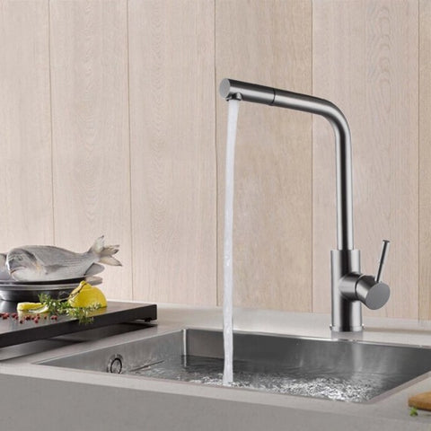 Single Handle Pull-Out Kitchen Faucet | Single Level Stainless Steel Kitchen Sink Faucets with Pull Down Sprayer - WELQUEEN