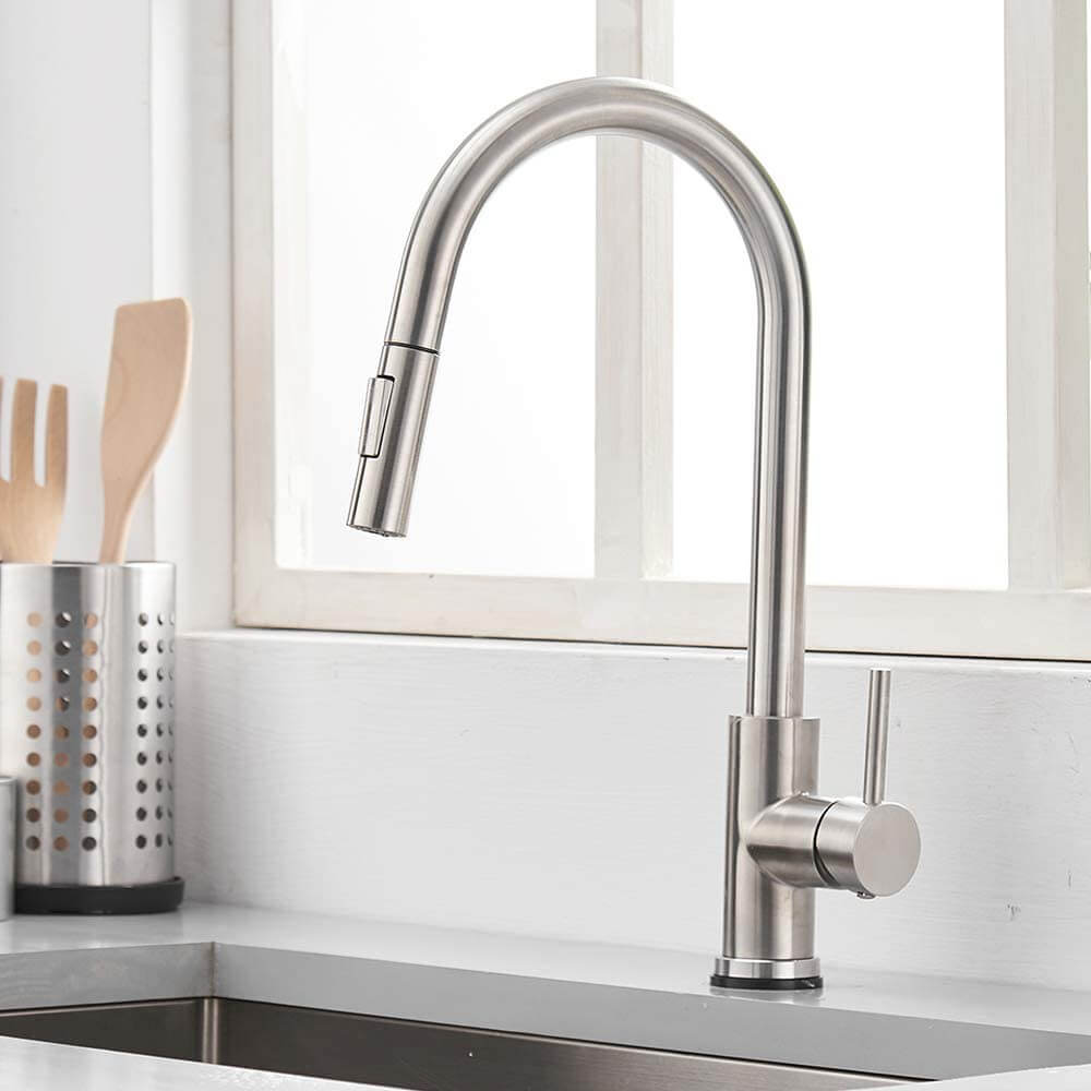 Touch On Kitchen Faucets with Pull Down Sprayer | Single Handle Kitchen Sink Faucet | Stainless Steel Touch Activated Faucet - WELQUEEN