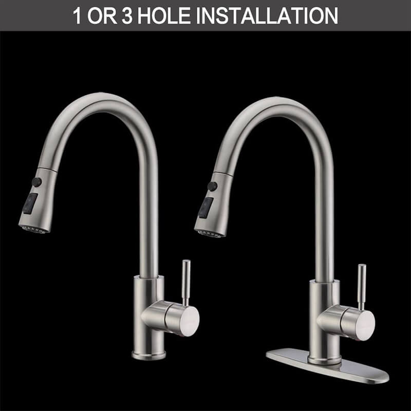 Single Handle High Arc Brushed Nickel Pull Out Kitchen Faucet Single Level Stainless Steel Kitchen Sink Faucets with Pull Down Sprayer - WELQUEEN