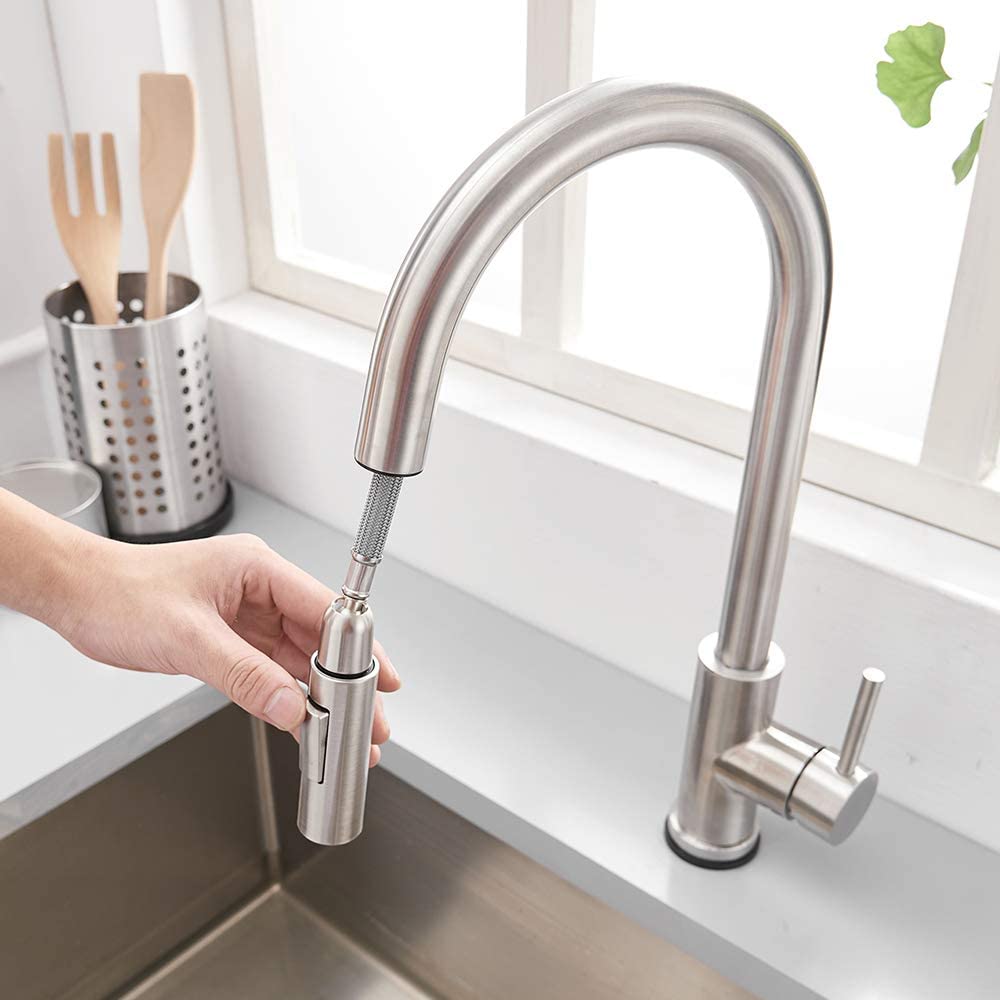 Touch On Kitchen Faucets with Pull Down Sprayer | Single Handle Kitchen Sink Faucet | Stainless Steel Touch Activated Faucet - WELQUEEN