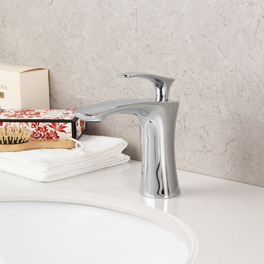 Modern Brass Basin Faucet | Single Handle Bathroom Sink Vessel Faucet | Single Hole Basin Mixer Taps Chrome Plating - WELQUEEN