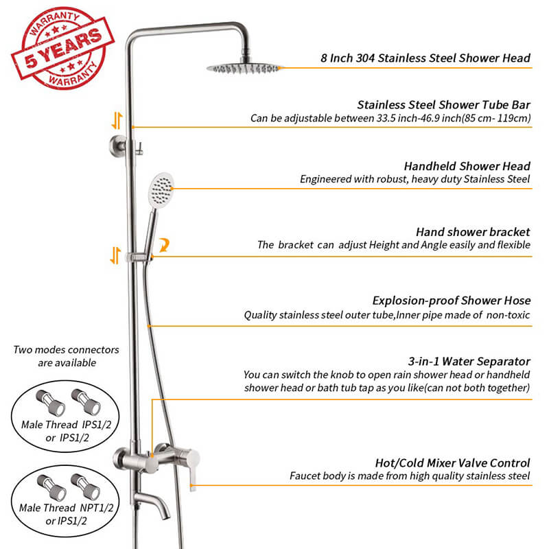 Column Shower Kit Bathroom Shower Column Set | SUS 304 Stainless Steel System
