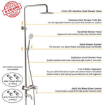 Bathroom Shower Column Set | SUS 304 Stainless Steel Bathroom Shower System | Wall Mounted Adjustable Triple Function Shower Faucet Brushed Nickel