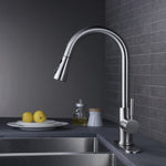 Single Handle High Arc Brushed Nickel Pull Out Kitchen Faucet Single Level Stainless Steel Kitchen Sink Faucets with Pull Down Sprayer