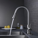 Single Handle High Arc Brushed Nickel Pull Out Kitchen Faucet Single Level Stainless Steel Kitchen Sink Faucets with Pull Down Sprayer