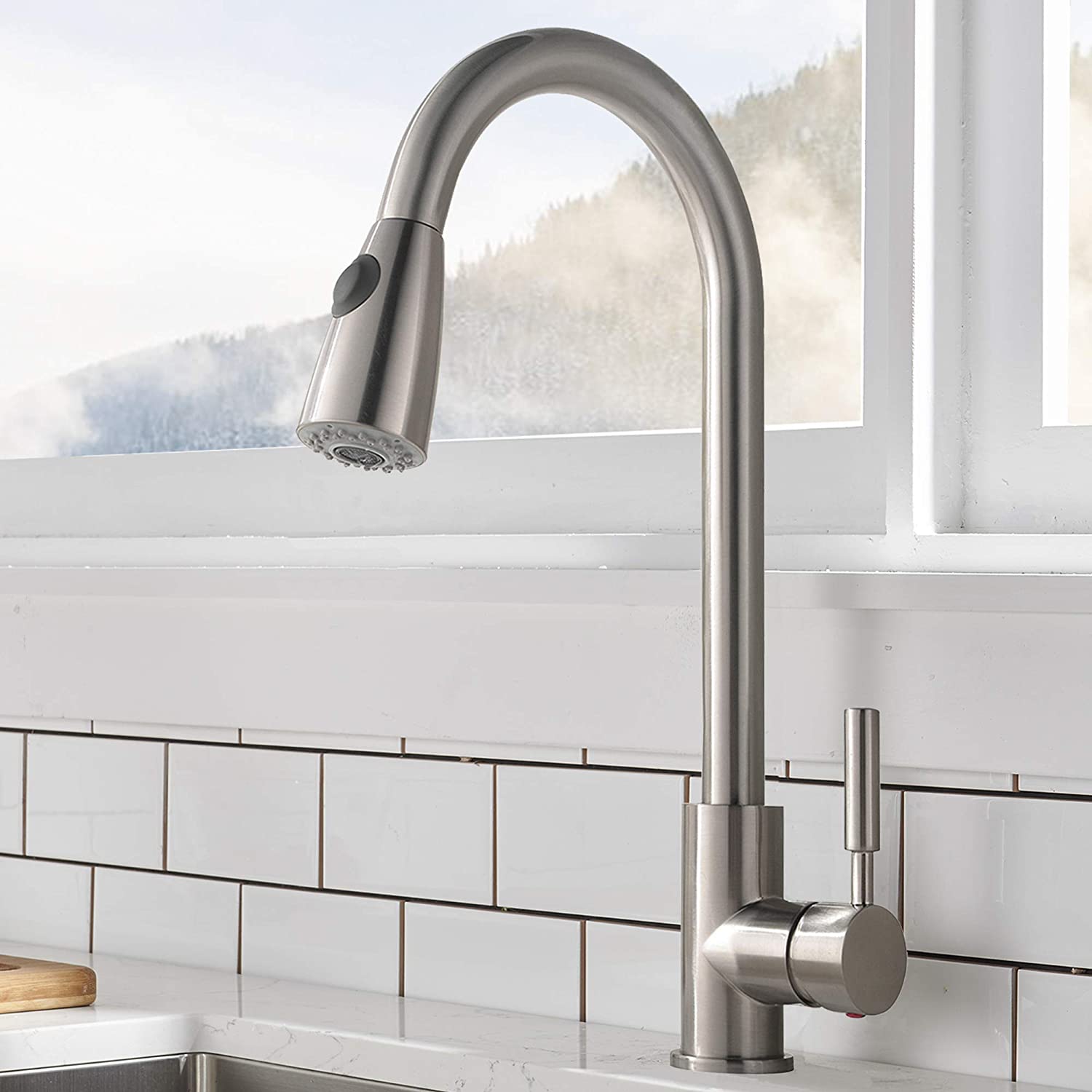 Stainless Steel Pull Down Kitchen Faucet | High Arc Swivel Sink Faucet