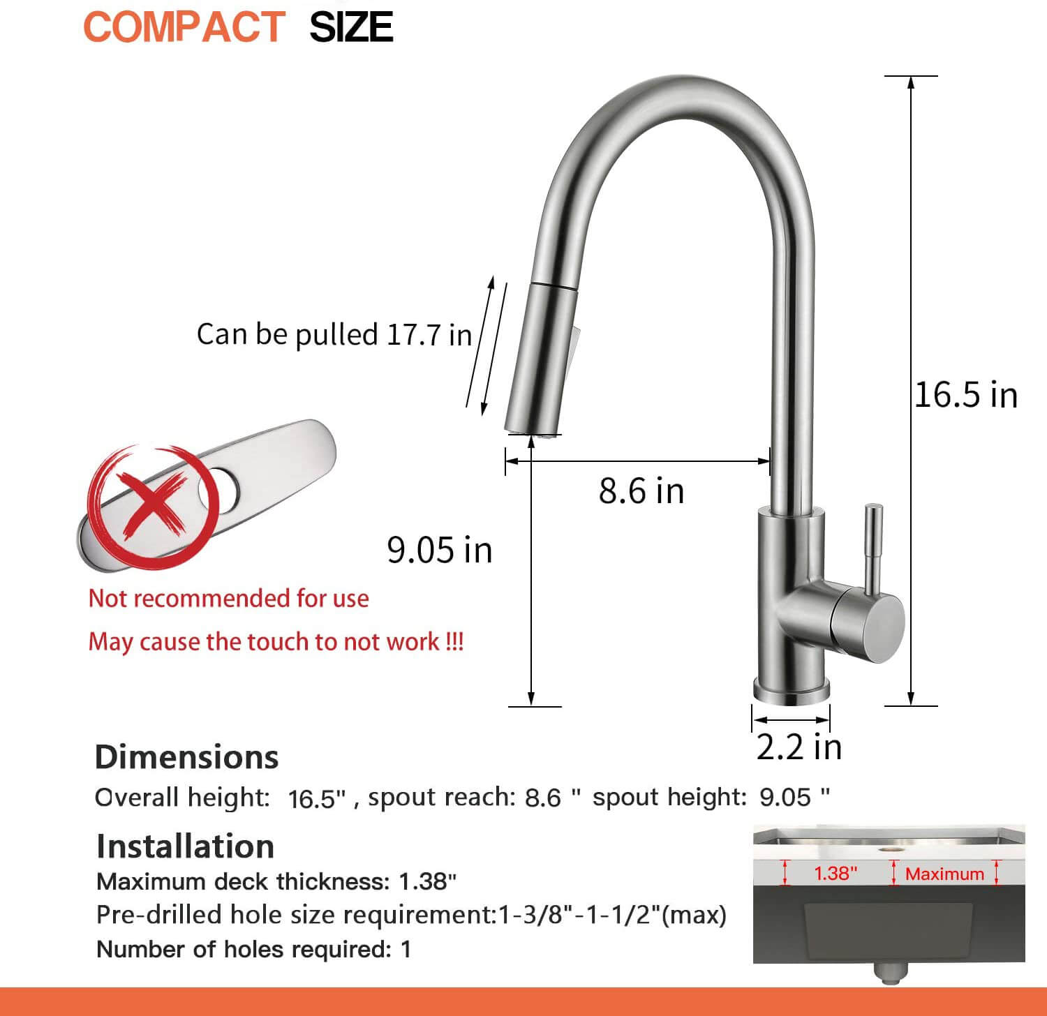 Touch On Kitchen Faucets with Pull Down Sprayer | Single Handle Kitchen Sink Faucet | Stainless Steel Touch Activated Faucet - WELQUEEN