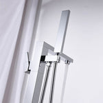 Freestanding Bathtub Faucet | Tub Filler Floor Mounted Brass Bathtub Faucet | Bathtub Faucet Single Handle With Handheld Shower Chrome Plating